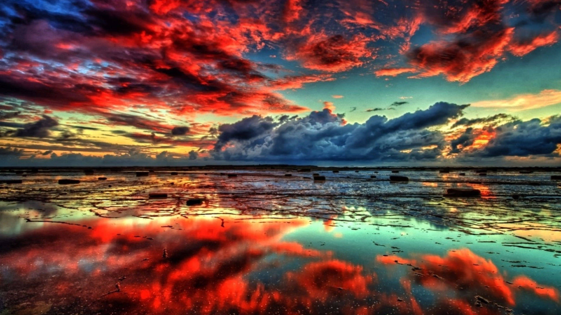 A beautiful sunrise shines over 4K Sharp Colorful Clouds. Wallpaper