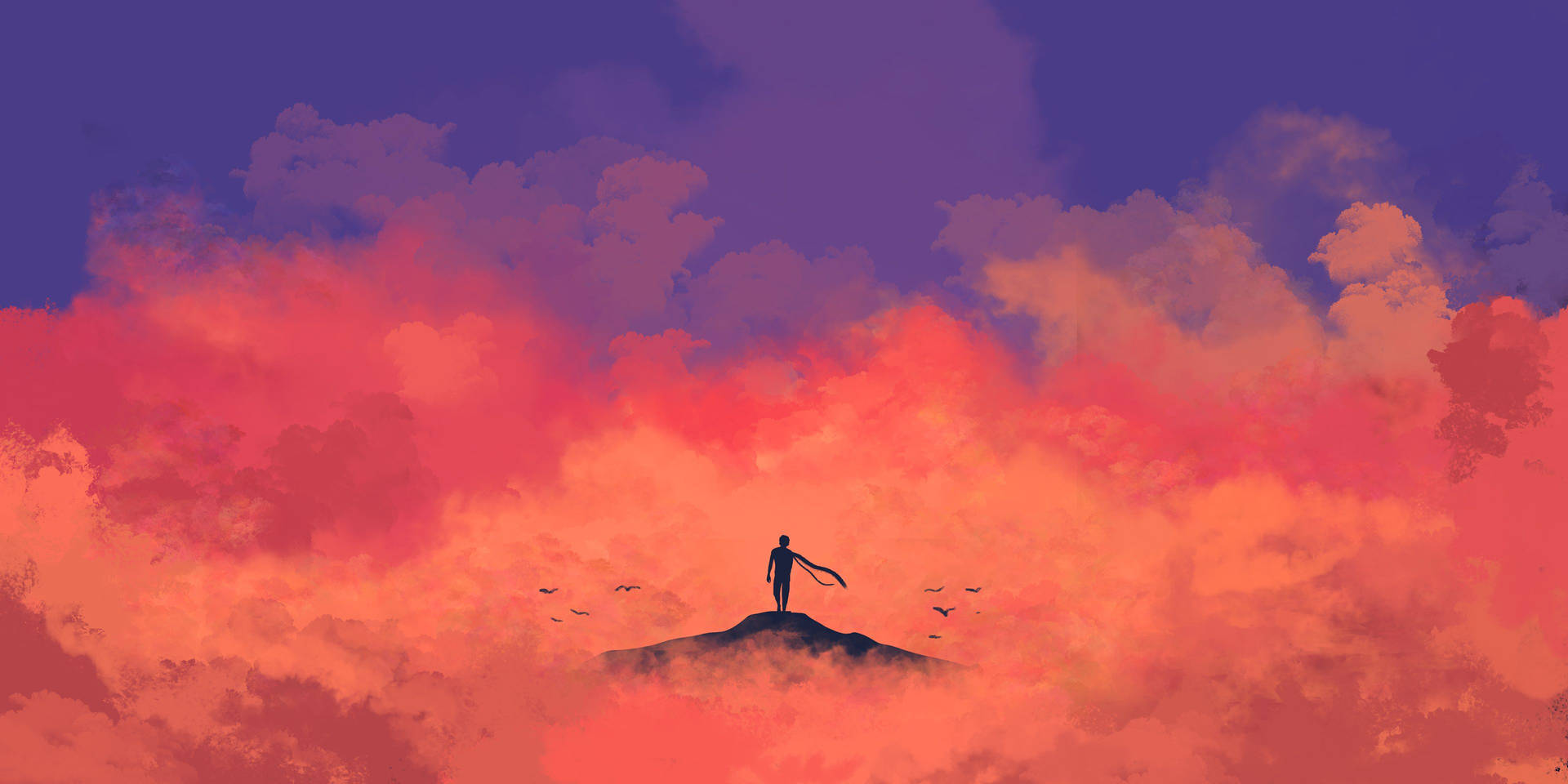 A solitary figure in a peaceful landscape Wallpaper